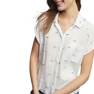 Rails Whitney Sunnies White Linen Blouse with Multicolor Print Medium